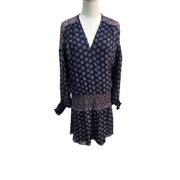 GUC Ramy Brook Silk Boho Print Dress XS Navy Multicolor - Picture 1 of 6